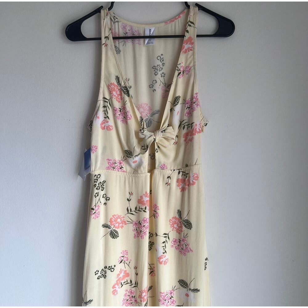 NWT Abound Pastel Yellow Floral Print Midi Open-Front Tie Dress Size: Small